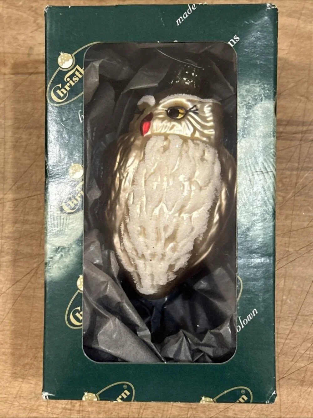 Christborn Blown Glass Owl Hanging Christmas Ornament In Original Box